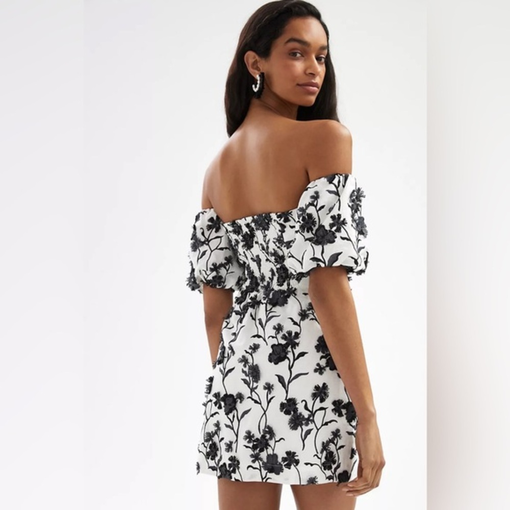 Anthropologie Sabrina Black & White Puff-Sleeve Applique Mini Dress - Picture 2 of 11